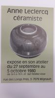 Affiche pour l'exposition <strong><em>Anne Leclercq Céramiste</em></strong> à Mignault , (Belgique) , du 27 septembre au 5 octobre 1980 .